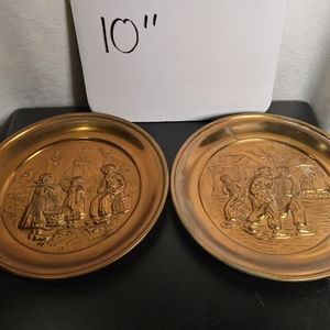 Set of 2 Vintage Peerage Brass Vintage Metal Decorative Plate Made in England